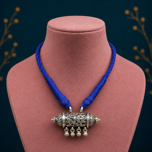 925 Sterling silver vintage tribal pendant with hanging bells, handcrafted Rajasthan amulet jewelry by TRIBAL ORNAMENTS