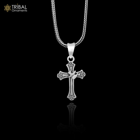 925 pure silver divine CROSS pendant best gifting pendant, wheat chain necklace locket best gifting delicate unisex jewelry nsp737/ps65 - TRIBAL ORNAMENTS