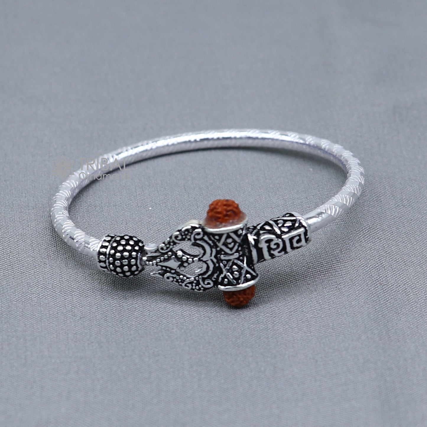 925 Sterling silver lord shiva trident bangle for kids "SHIVA" bangle kada nbbk bbk213 - TRIBAL ORNAMENTS