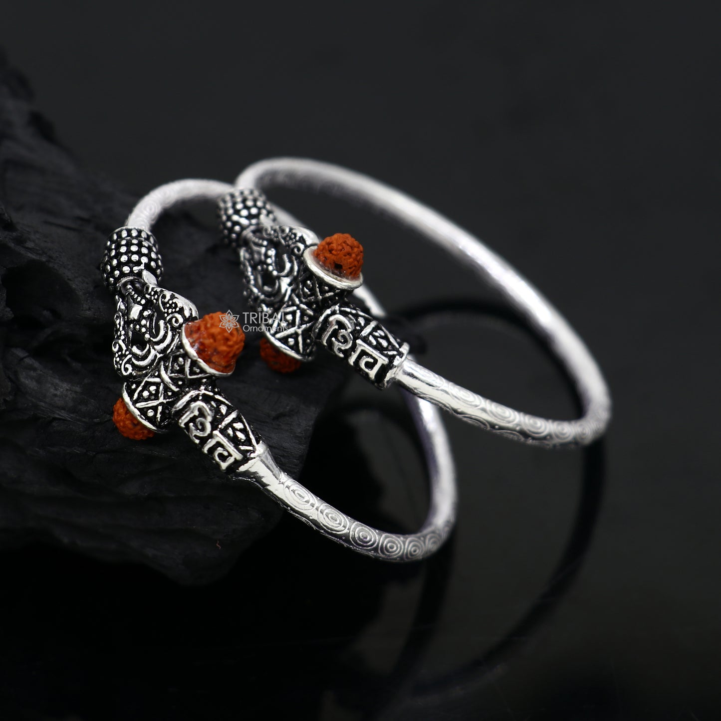925 Sterling silver lord shiva trident bangle for kids "SHIVA" bangle kada nbbk bbk213 - TRIBAL ORNAMENTS
