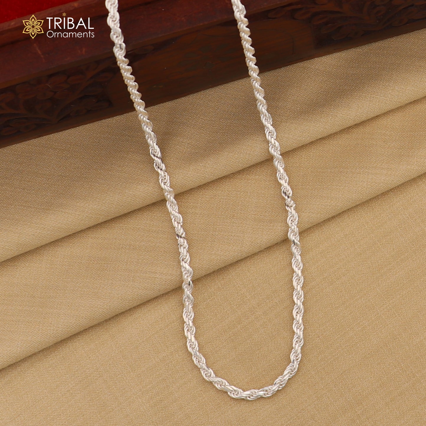 Trendy style Solid 925 sterling silver 19" TO 21" Rope chain 925 sterling silver handmade necklace chain, plain twisted silver chain ch572