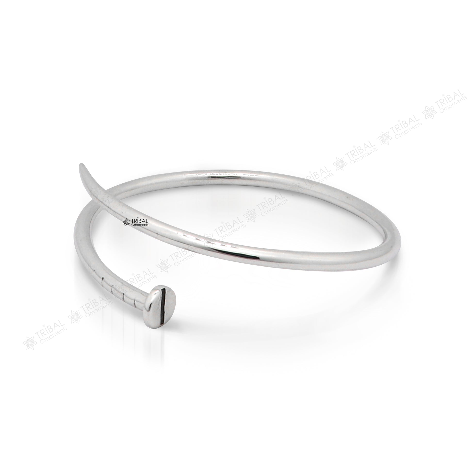925 sterling silver plain shiny iron nail design cuff kada modern trendy fashion kada is a stunning and versatile piece of jewelry cuff160 - TRIBAL ORNAMENTS