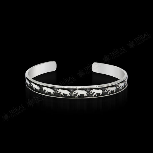 925 sterling silver gorgeous waved elephant design open face bangle bracelet cuff bracelet exclusive gifting jewelry  to her cuff121 - TRIBAL ORNAMENTS