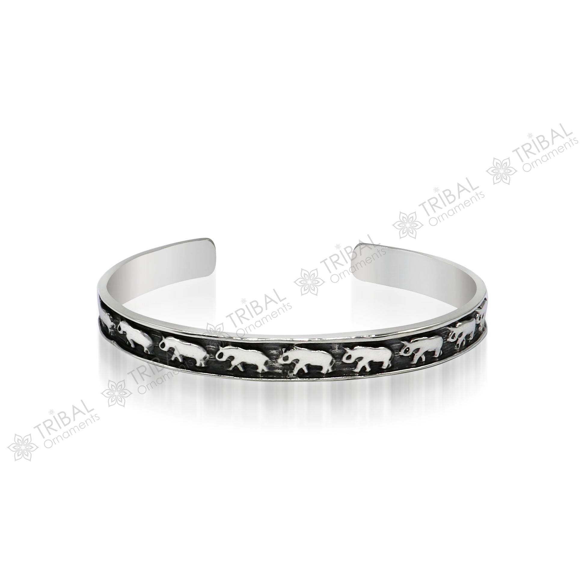 925 sterling silver gorgeous waved elephant design open face bangle bracelet cuff bracelet exclusive gifting jewelry  to her cuff121 - TRIBAL ORNAMENTS