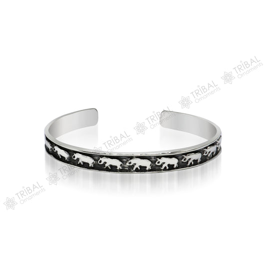 925 sterling silver gorgeous waved elephant design open face bangle bracelet cuff bracelet exclusive gifting jewelry  to her cuff121 - TRIBAL ORNAMENTS