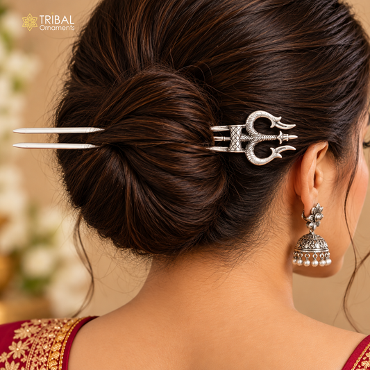 925 Sterling silver elegant trident design hair pin for women hair accessory art896