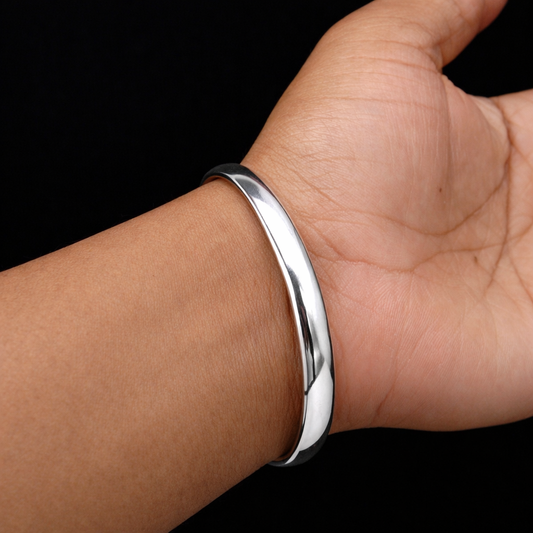 Sterling silver handmade Punjabi Sikha bangle bracelet by TRIBAL ORNAMENTS, versatile men's or women's daily use jewelry, all sizes