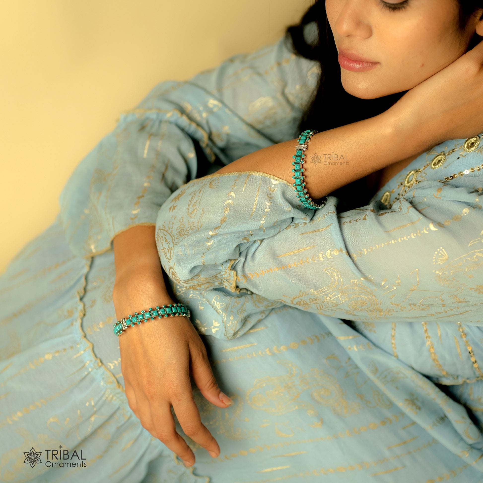 925 sterling silver handmade gorgeous tribal Stylish bangle bracelet kada, gorgeous turquoise stone wedding gifting jewelry nsk816 - TRIBAL ORNAMENTS