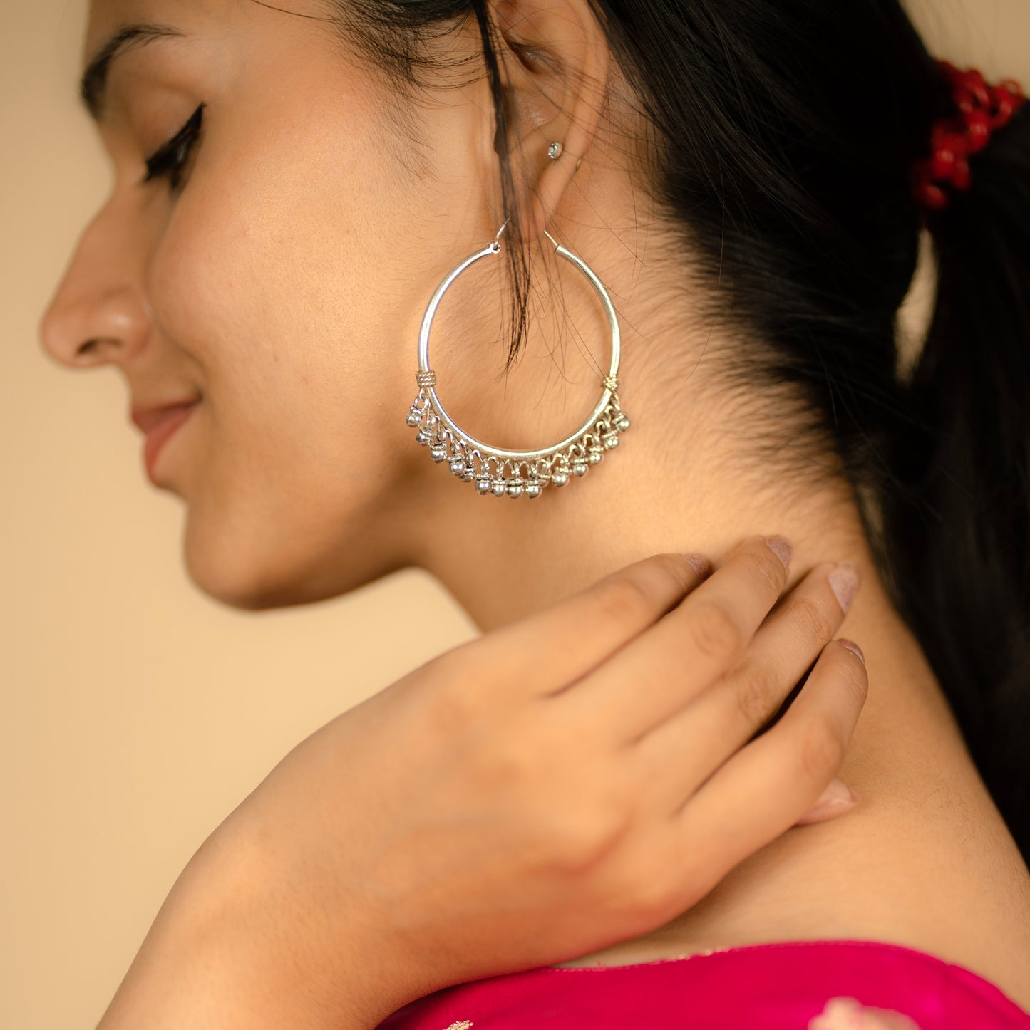 925 sterling silver handmade hoop earring, fabulous Bali, hanging bells, hook, hoop gifting gorgeous tribal customized jewelry s1201 - TRIBAL ORNAMENTS