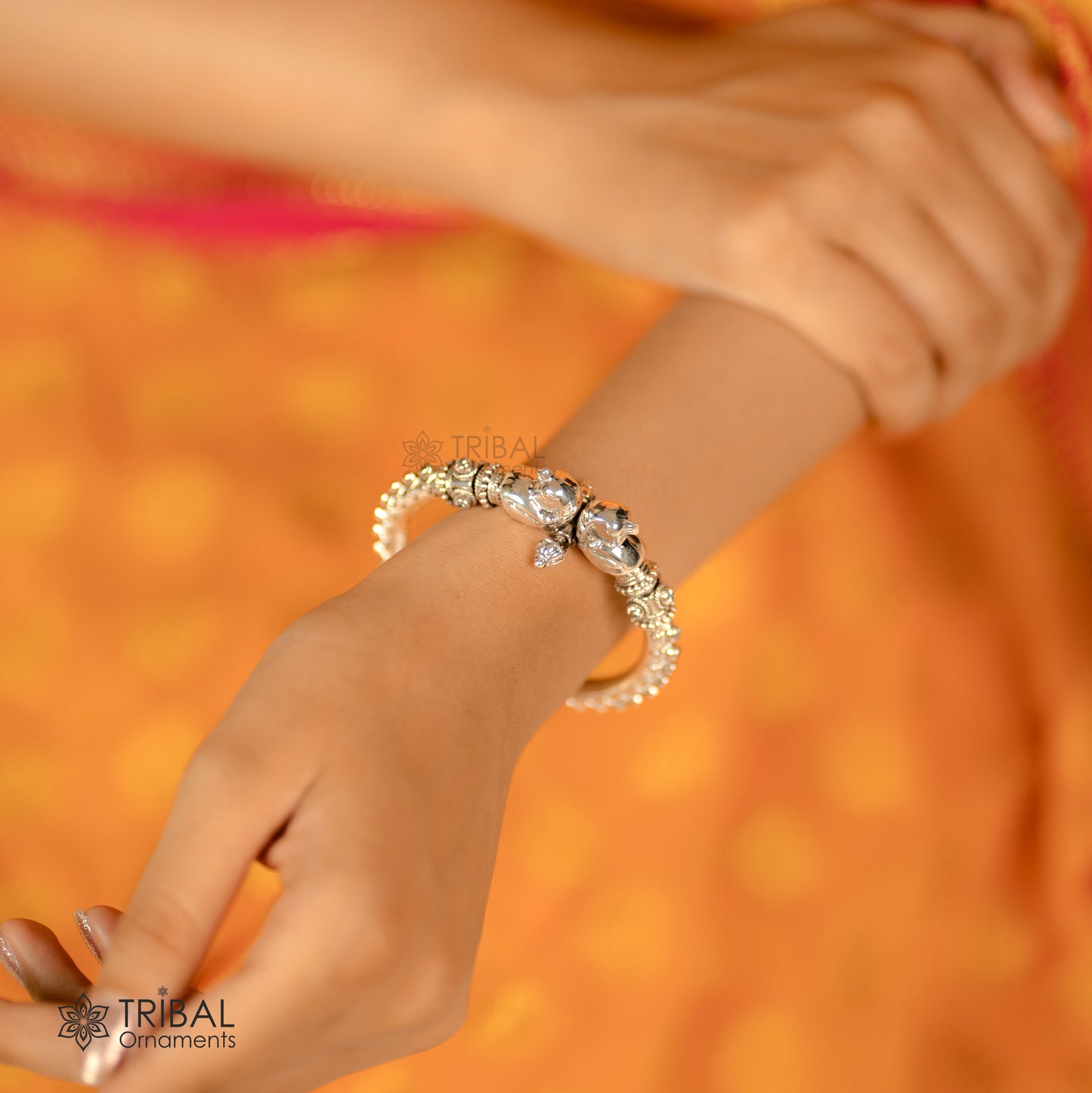 925 Sterling silver handmade vintage peacock design cubic zircon stone tribal ethnic belly dance bangle bracelet gifting kada Rnsk480 - TRIBAL ORNAMENTS