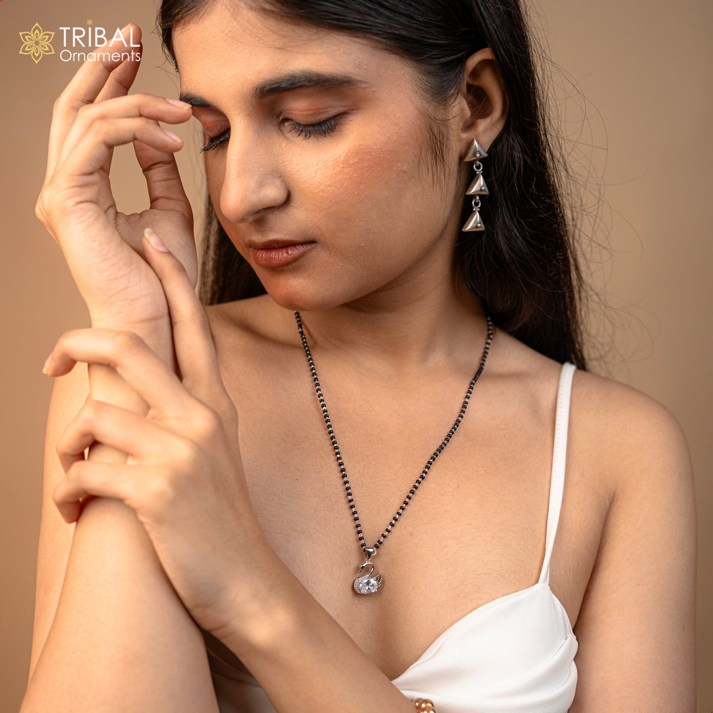 925 sterling silver Swan diamond Mangalsutra pendant, best women's girl's gifting jewelry ms77
