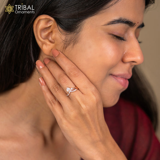 Heart design rose gold silver ring