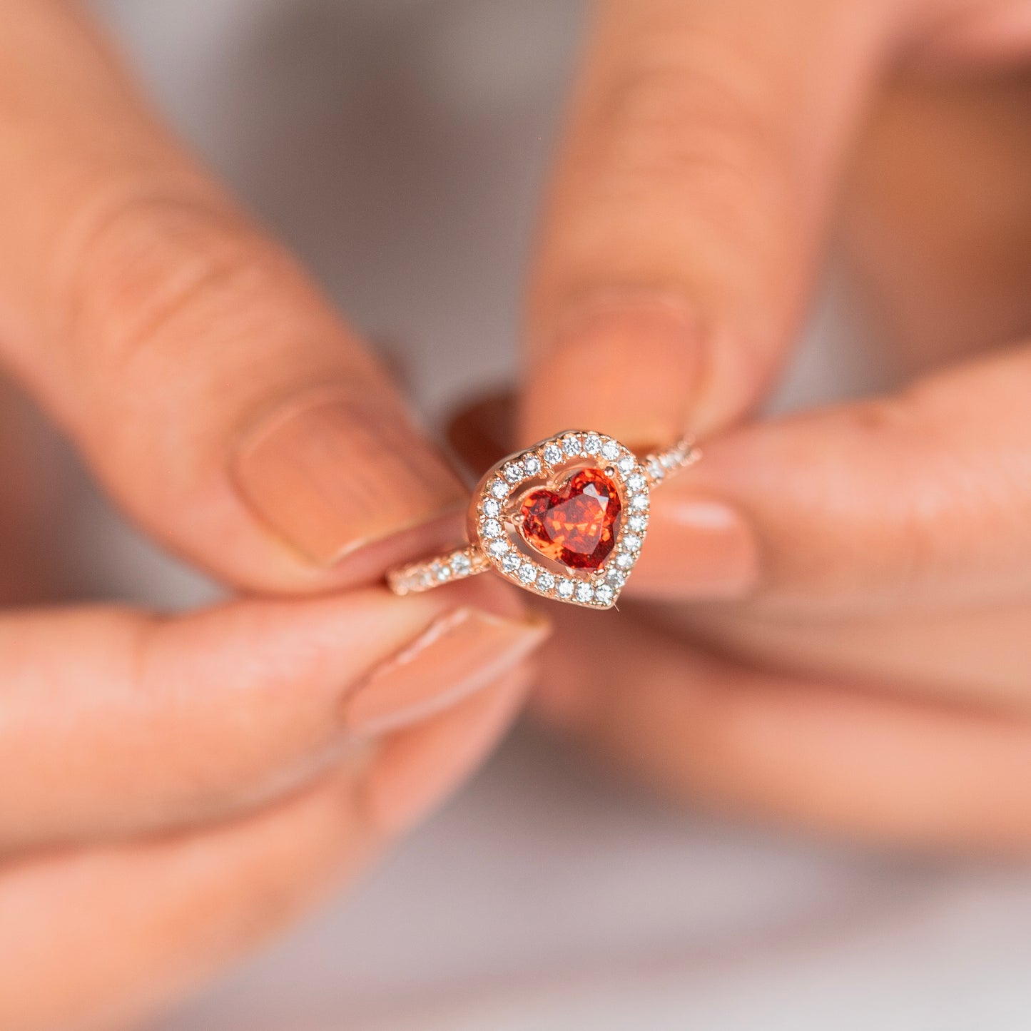 Red diamond heart design rose gold silver ring - TRIBAL ORNAMENTS