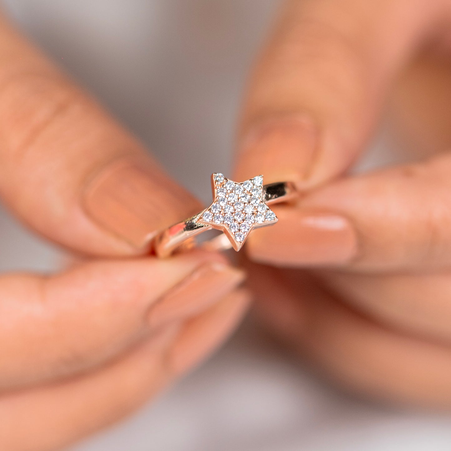 Star design diamond rose gold silver ring - TRIBAL ORNAMENTS
