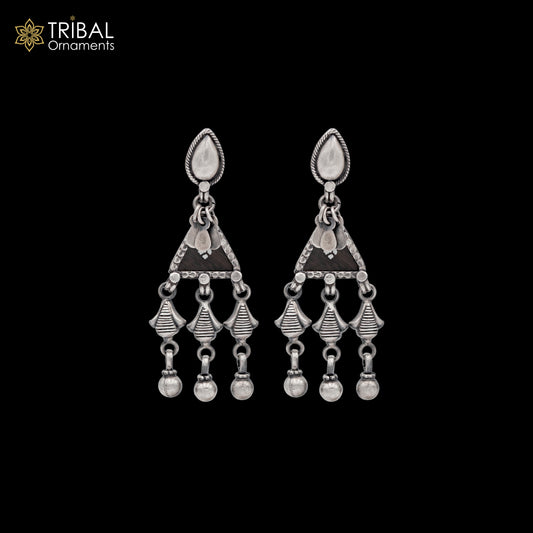 925 sterling silver ethnic tribal design long drop dangle earring s1343 - TRIBAL ORNAMENTS