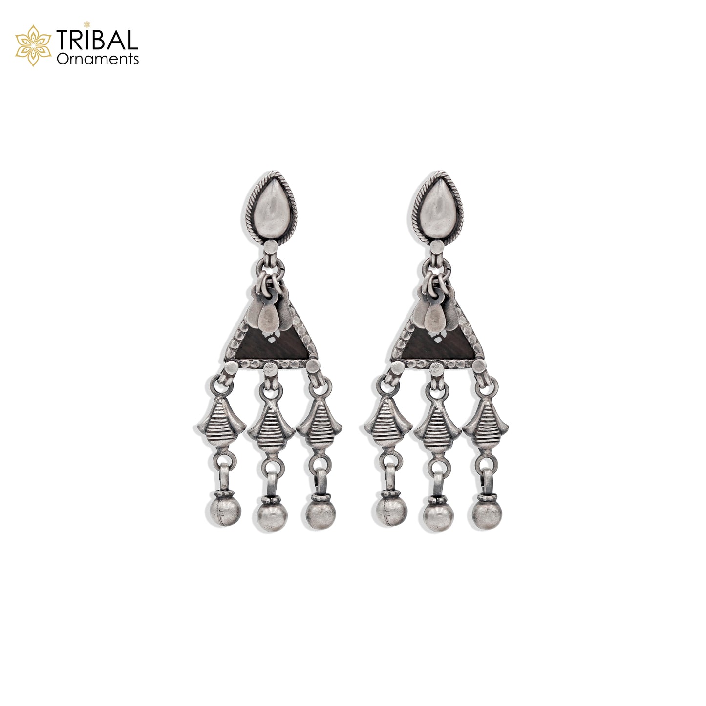 925 sterling silver ethnic tribal design long drop dangle earring s1343 - TRIBAL ORNAMENTS
