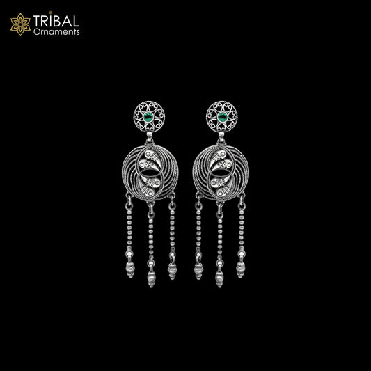 925 sterling silver ethnic tribal design long drop dangle earring s1344 - TRIBAL ORNAMENTS