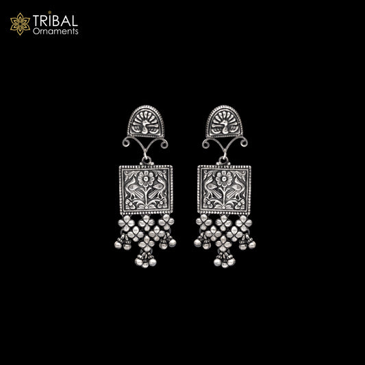 925 sterling silver ethnic floral work design drop dangle earring banjara jewellery s1350 - TRIBAL ORNAMENTS
