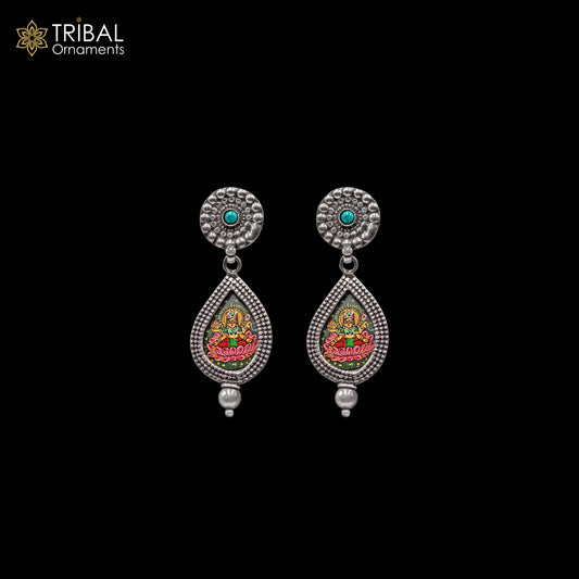 925 sterling silver lord Laxmi ji painting miniature art Painting drop dangle earring s1356 - TRIBAL ORNAMENTS