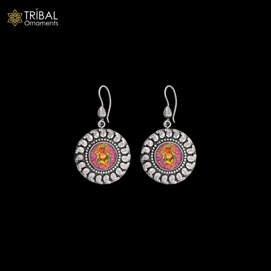 925 sterling silver lord ganesha painting miniature art Painting drop dangle earring s1357 - TRIBAL ORNAMENTS
