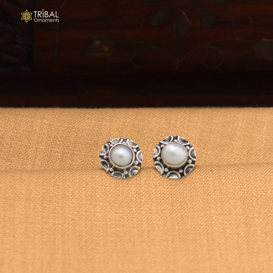 925 sterling silver round shape Natural Pearl stud earring best unisex jewelry ER285