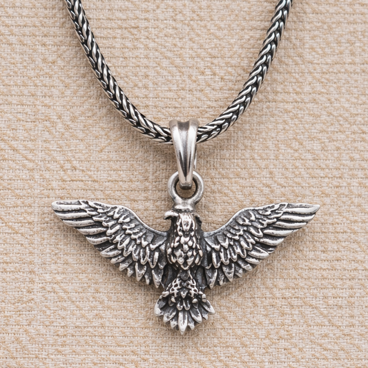 925 sterling silver eagle pendant with chain, tribal jewelry featuring detailed bird design by TRIBAL ORNAMENTS