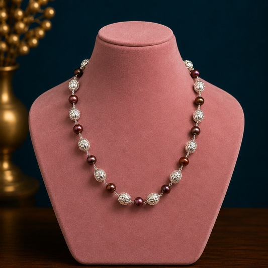 Elegant natural freshwater pearl long beaded necklace made of 925 sterling silver, perfect for women and daily wear.