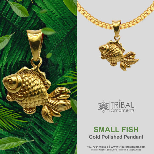 925 sterling silver handmade stylish gold polished small fish pendant best gifting jewelry religious pendant jewelry for good luck nsp595 - TRIBAL ORNAMENTS