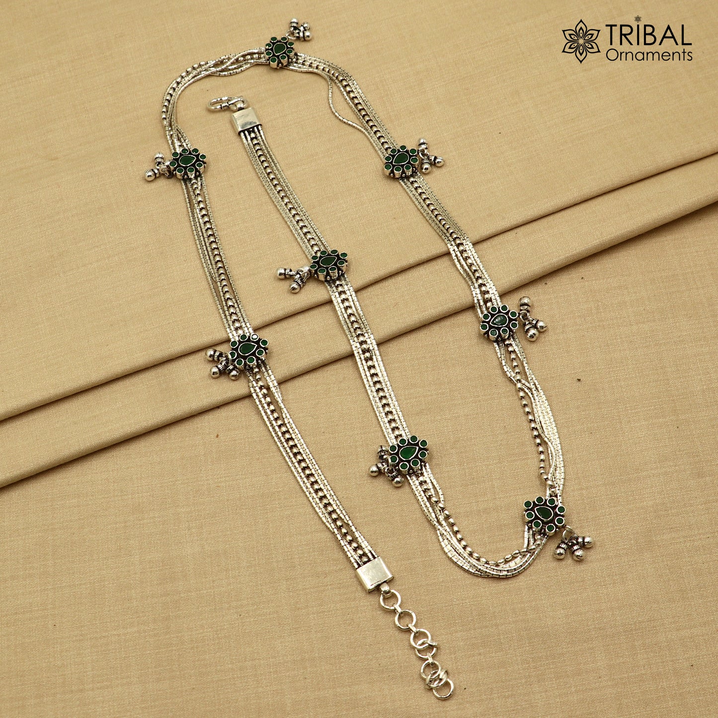 925 Sterling silver adjustable multiline vintage design belly chain waist ,Saree chain wch29