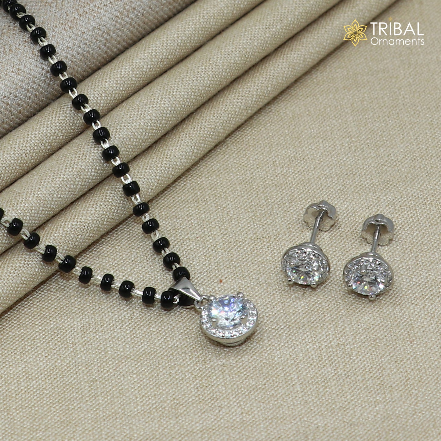 18 inches 925 sterling silver white stone stylish mangalsutra with earring ms154
