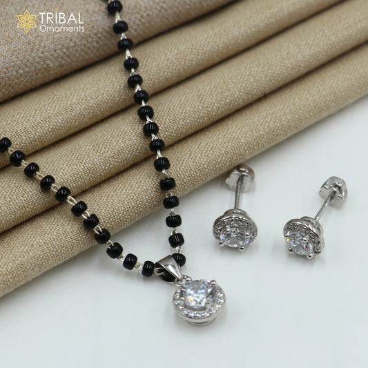 18 inches 925 sterling silver white stone stylish mangalsutra with earring ms154