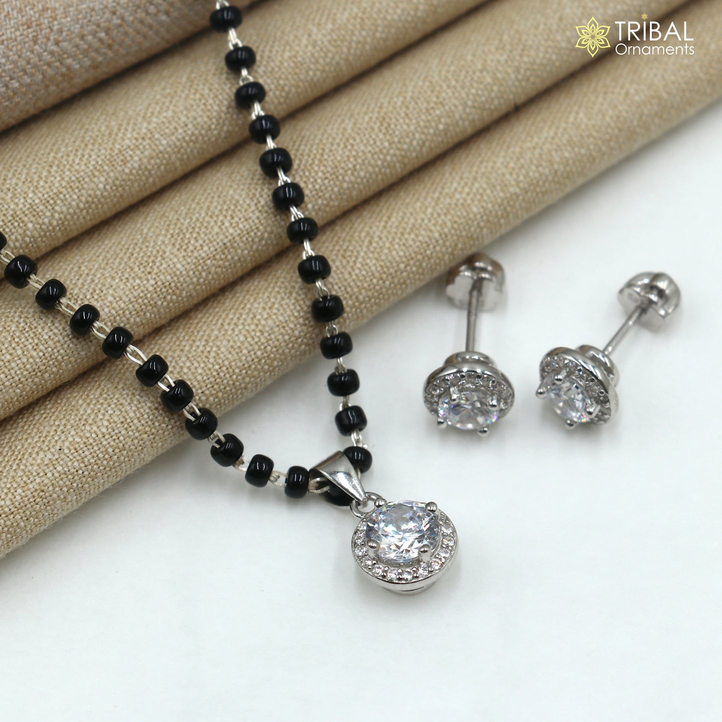 18 inches 925 sterling silver white stone stylish mangalsutra with earring ms154