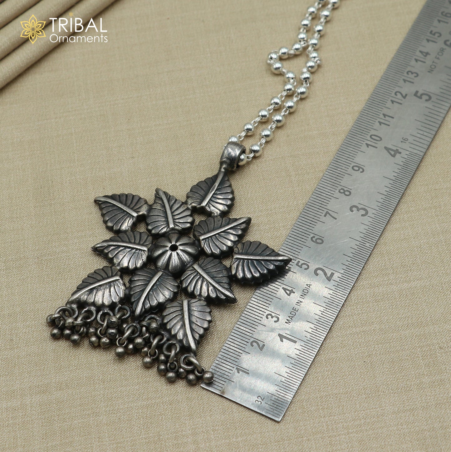 4 mm 26 inches beaded chain 925 sterling silver flower design charm necklace tribal jewelry set728