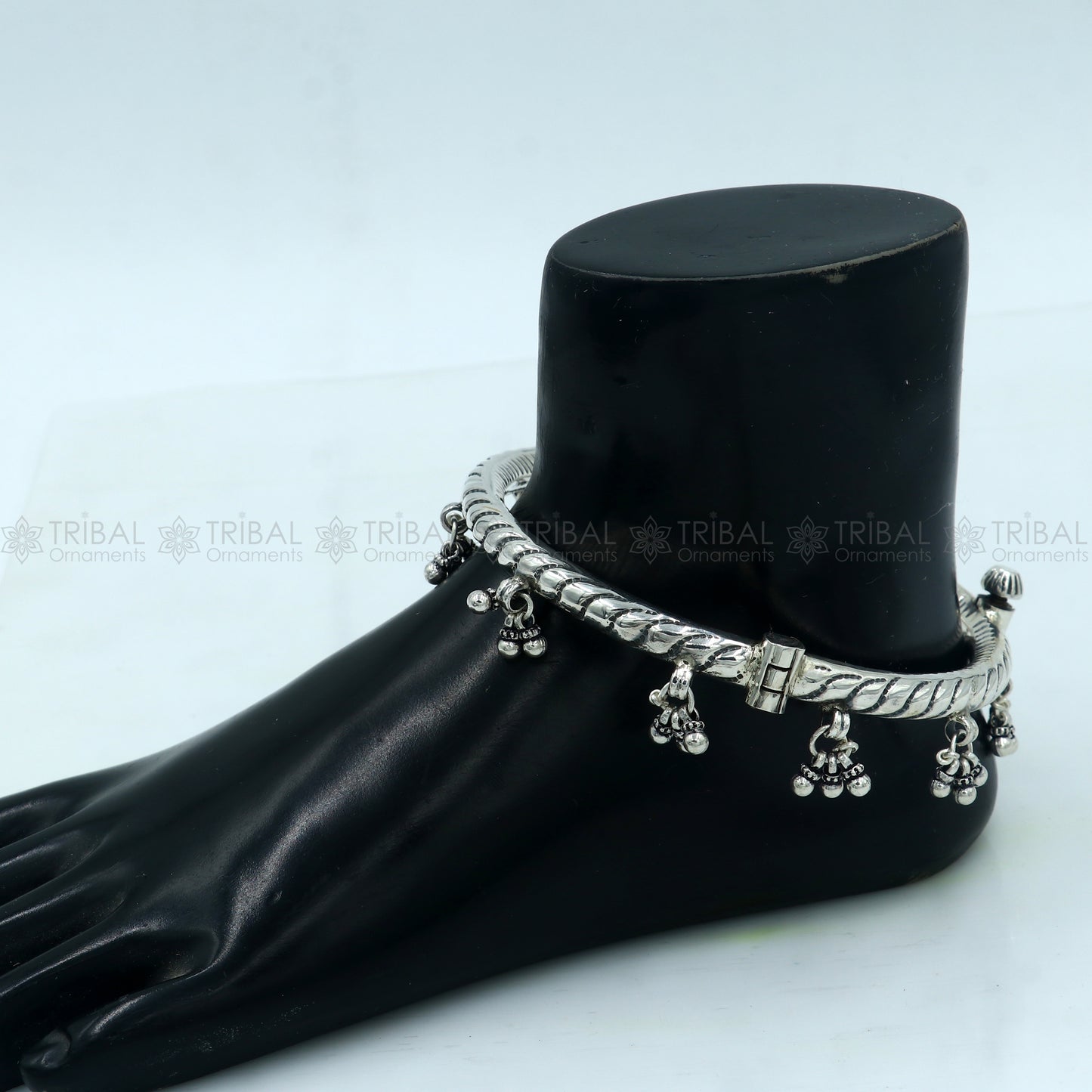 925 sterling silver stylish design ankle kada, ankle bangle bracelet with gorgeous foot kada nsfk123 - TRIBAL ORNAMENTS