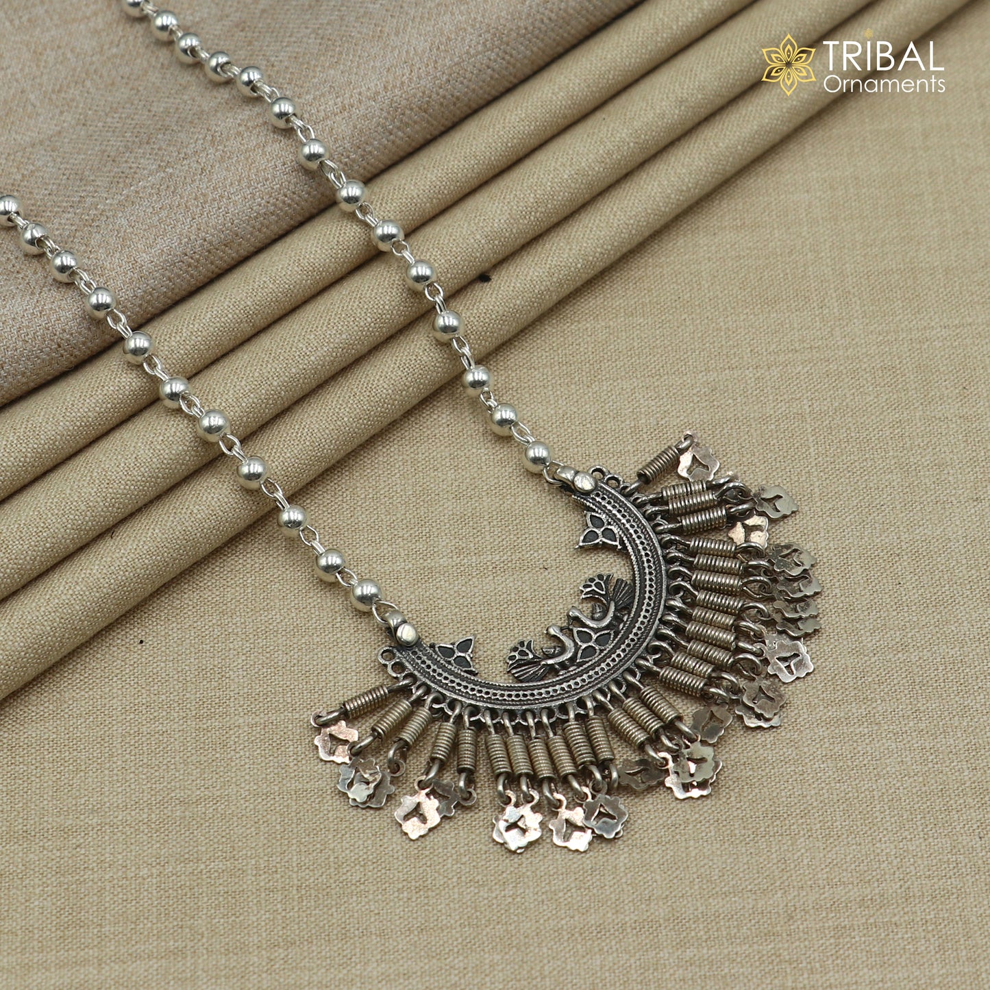 4 mm 26 inches beaded chain 925 sterling silver vintage design ethnic necklace tribal jewelry set729
