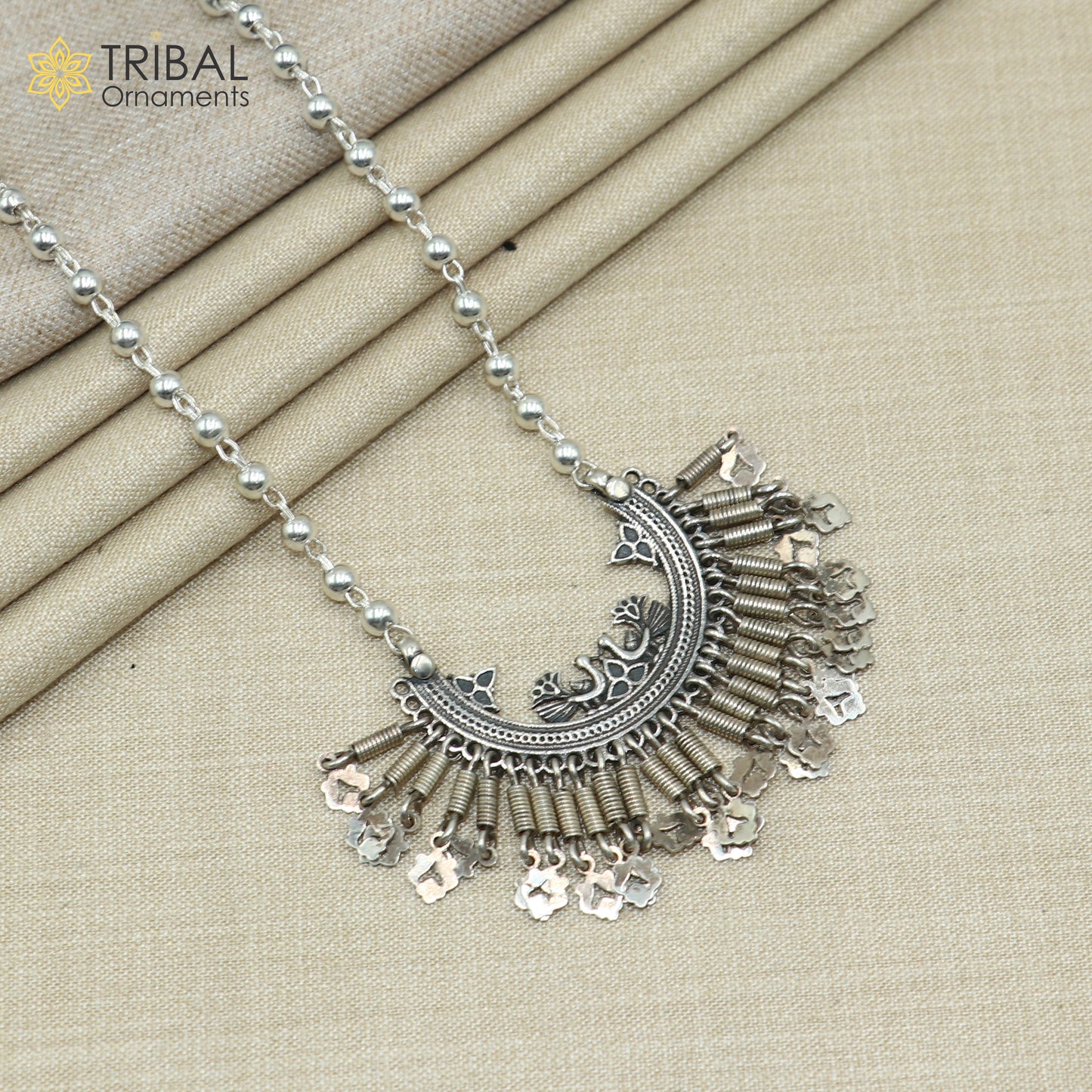 4 mm 26 inches beaded chain 925 sterling silver vintage design ethnic necklace tribal jewelry set729
