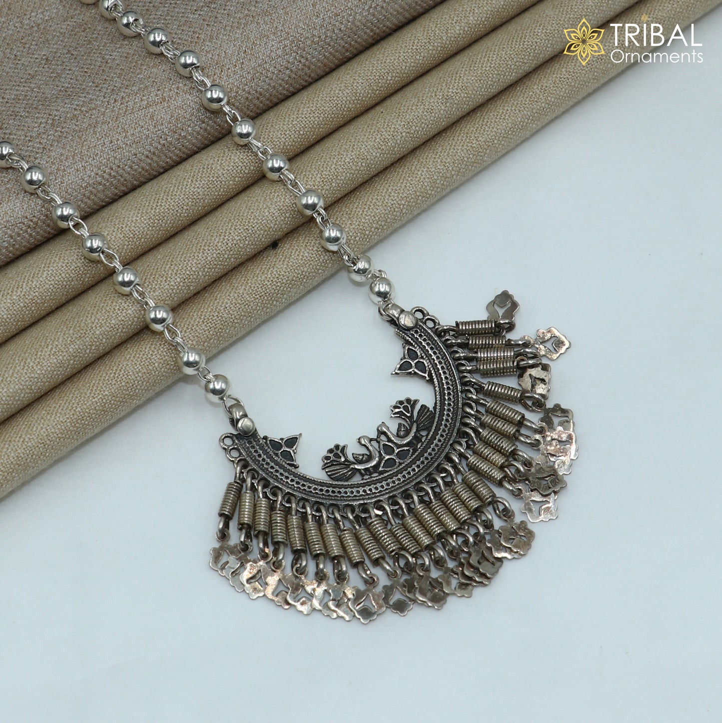4 mm 26 inches beaded chain 925 sterling silver vintage design ethnic necklace tribal jewelry set729