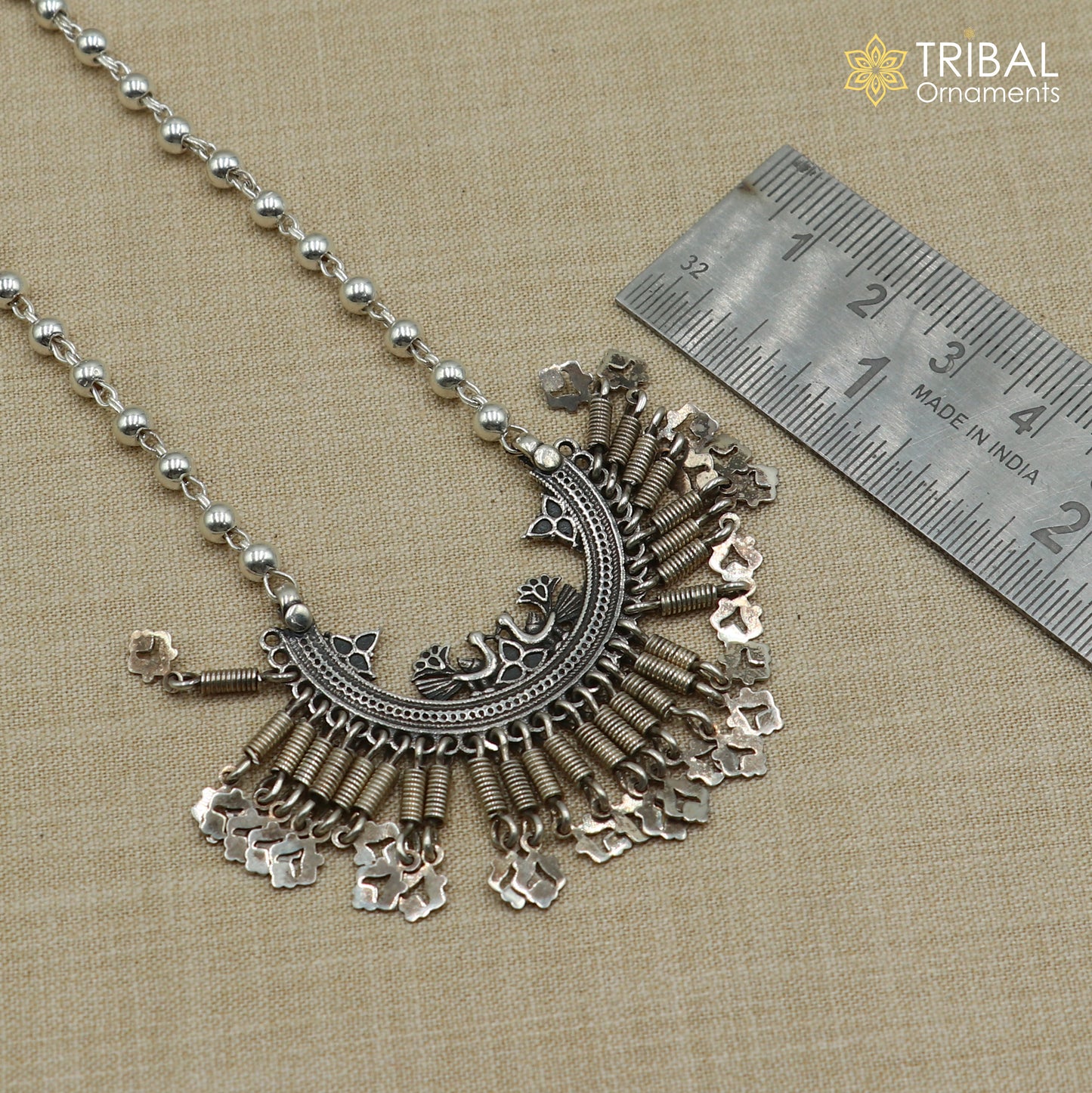 4 mm 26 inches beaded chain 925 sterling silver vintage design ethnic necklace tribal jewelry set729