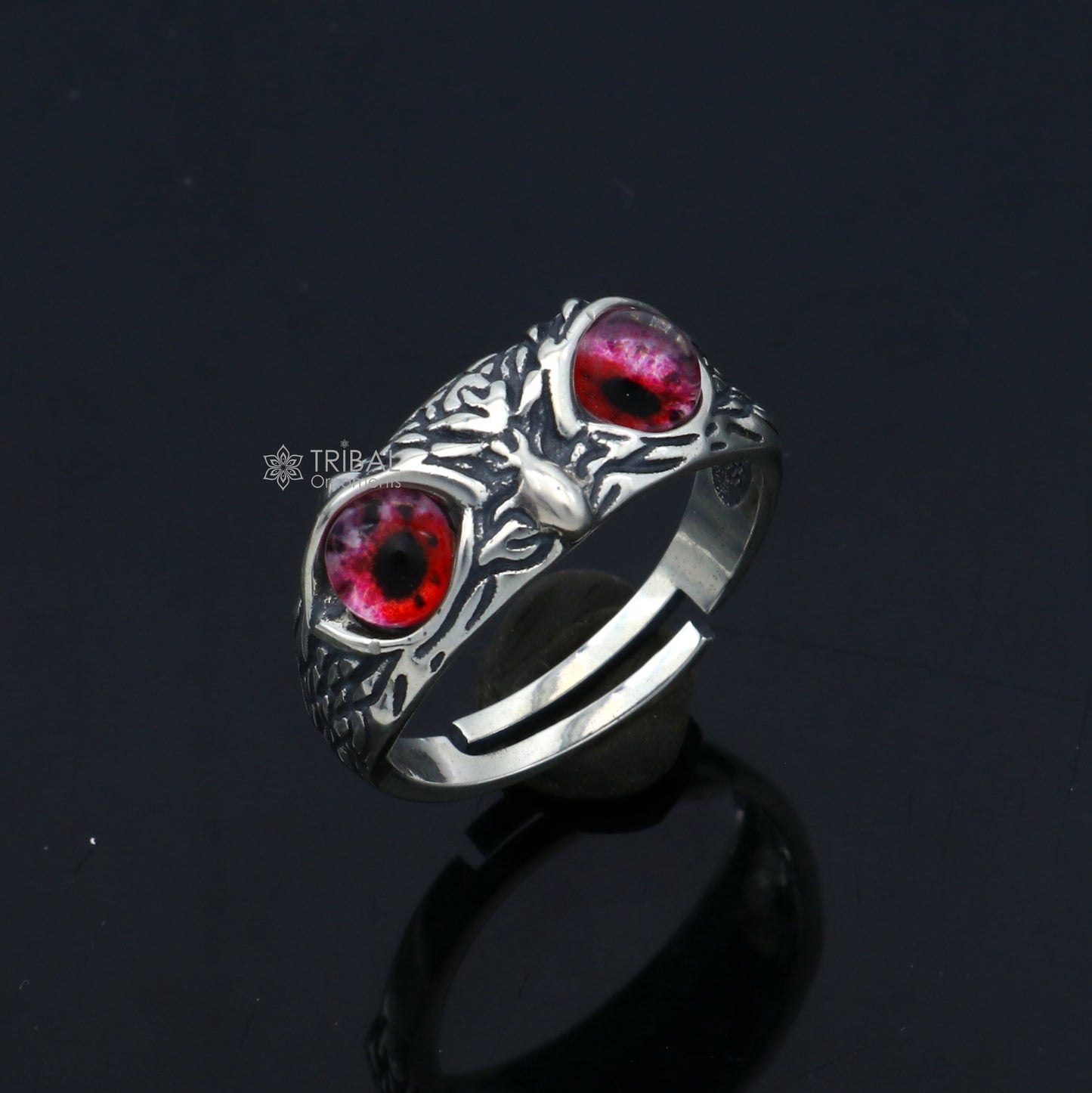 925 sterling silver red eyes Owl Ring ,Bird Ring , Bird Lover Jewelry sr714 - TRIBAL ORNAMENTS