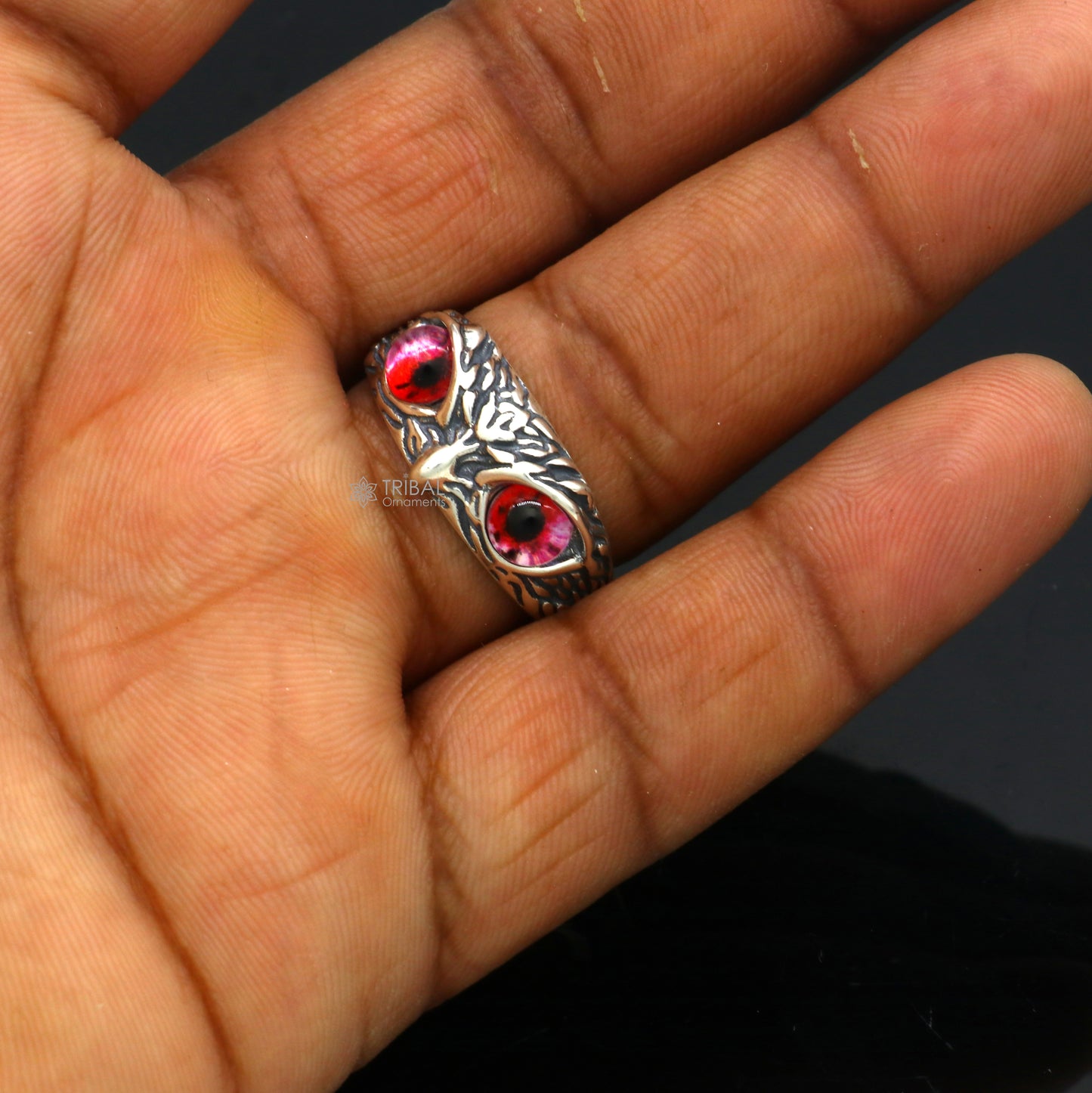 925 sterling silver red eyes Owl Ring ,Bird Ring , Bird Lover Jewelry sr714 - TRIBAL ORNAMENTS