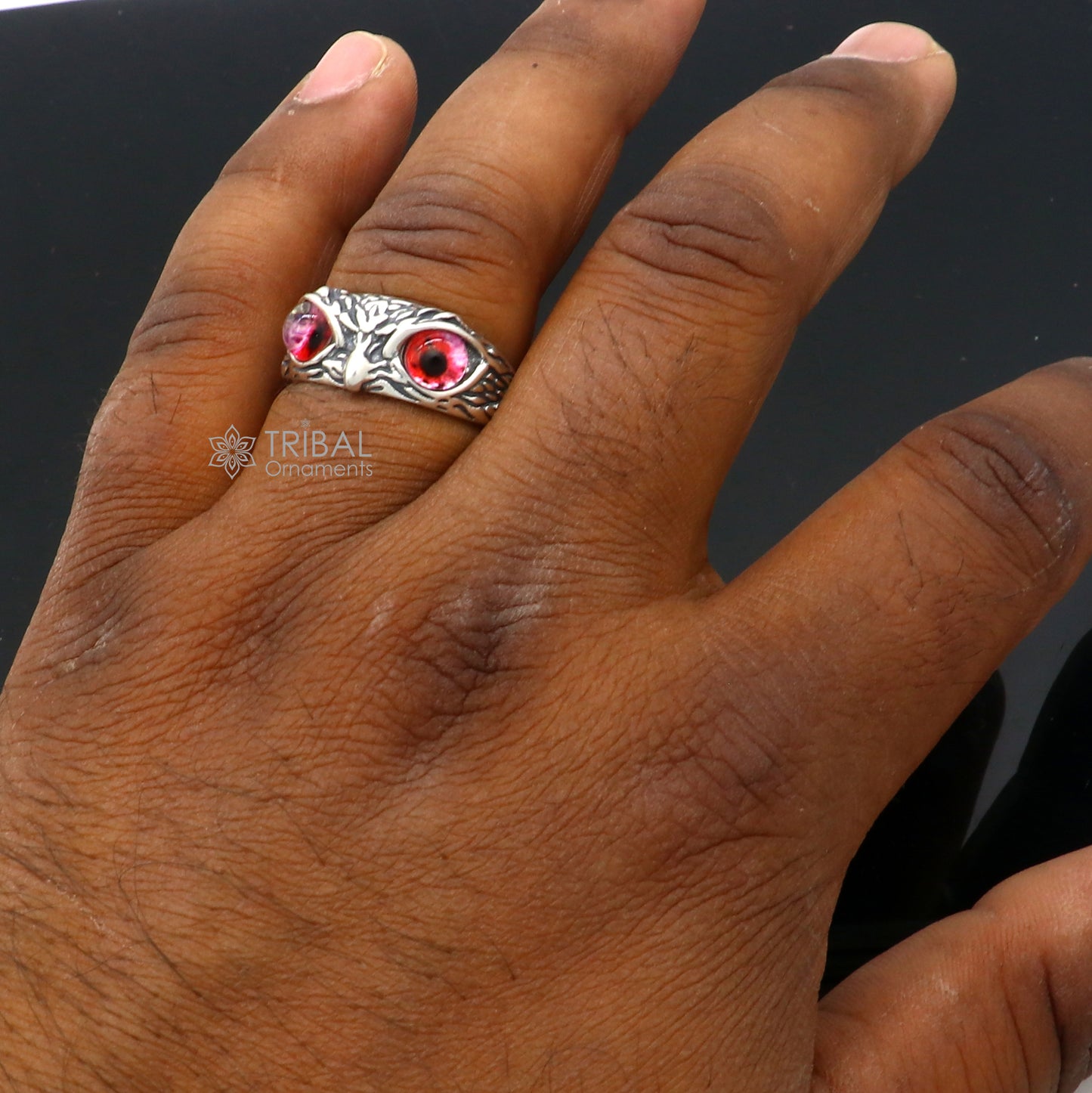 925 sterling silver red eyes Owl Ring ,Bird Ring , Bird Lover Jewelry sr714 - TRIBAL ORNAMENTS