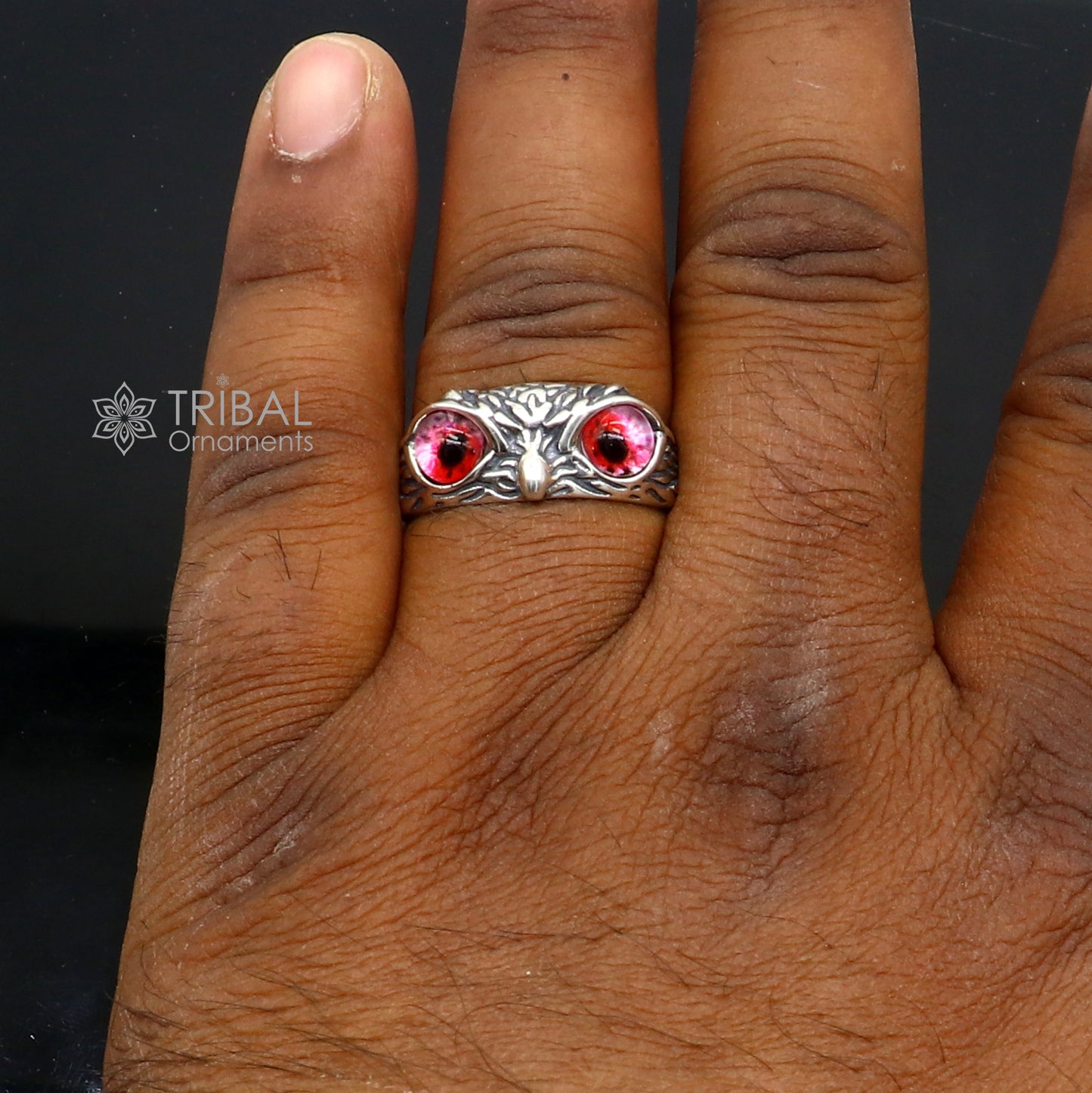 925 sterling silver red eyes Owl Ring ,Bird Ring , Bird Lover Jewelry sr714 - TRIBAL ORNAMENTS