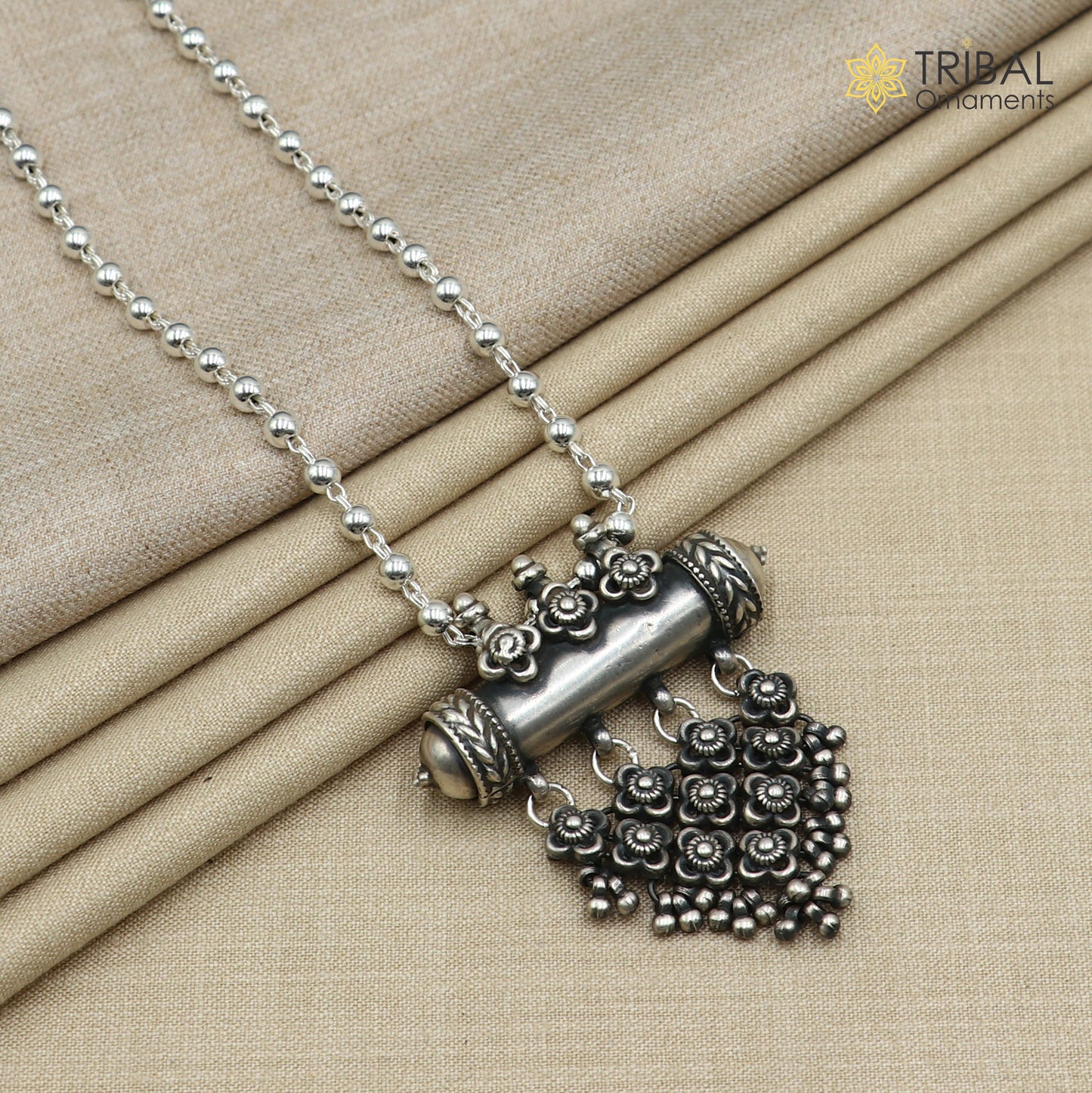 4 mm 26 inches beaded chain 925 sterling silver amulet ethnic necklace tribal jewelry set727