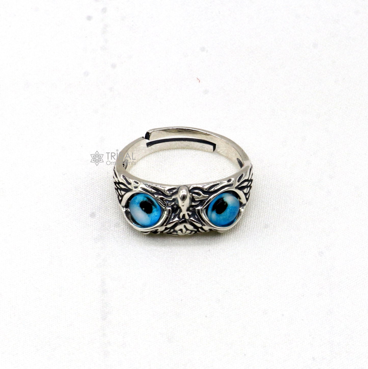 925 sterling silver blue eyes Owl Ring ,Bird Ring , Bird Lover Jewelry sr713 - TRIBAL ORNAMENTS
