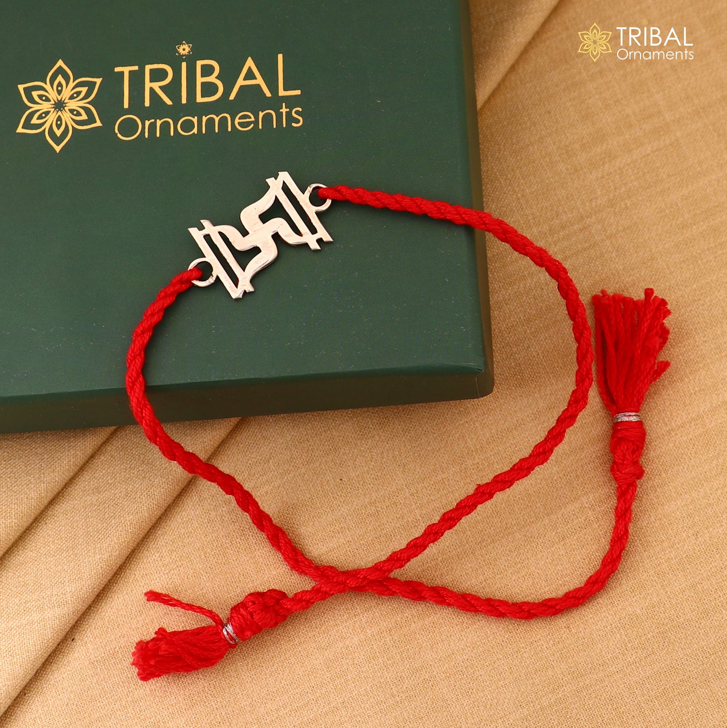 925 sterling silver Swastika with red thread Best sibling gift rk410