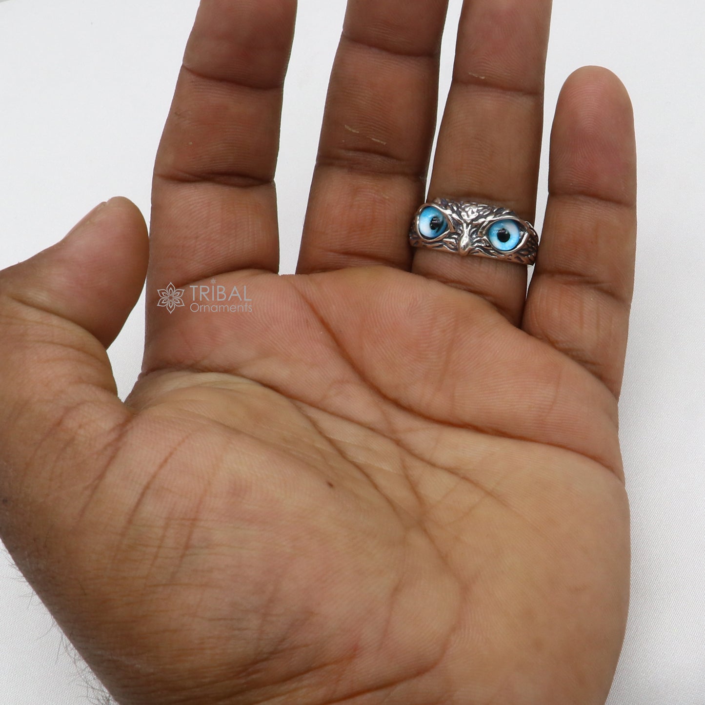 925 sterling silver blue eyes Owl Ring ,Bird Ring , Bird Lover Jewelry sr713 - TRIBAL ORNAMENTS