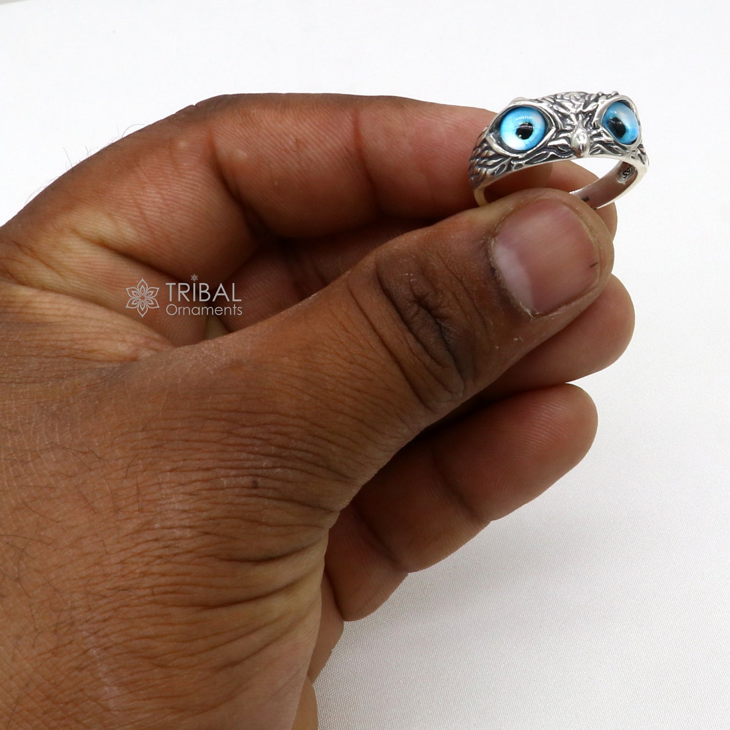 925 sterling silver blue eyes Owl Ring ,Bird Ring , Bird Lover Jewelry sr713 - TRIBAL ORNAMENTS