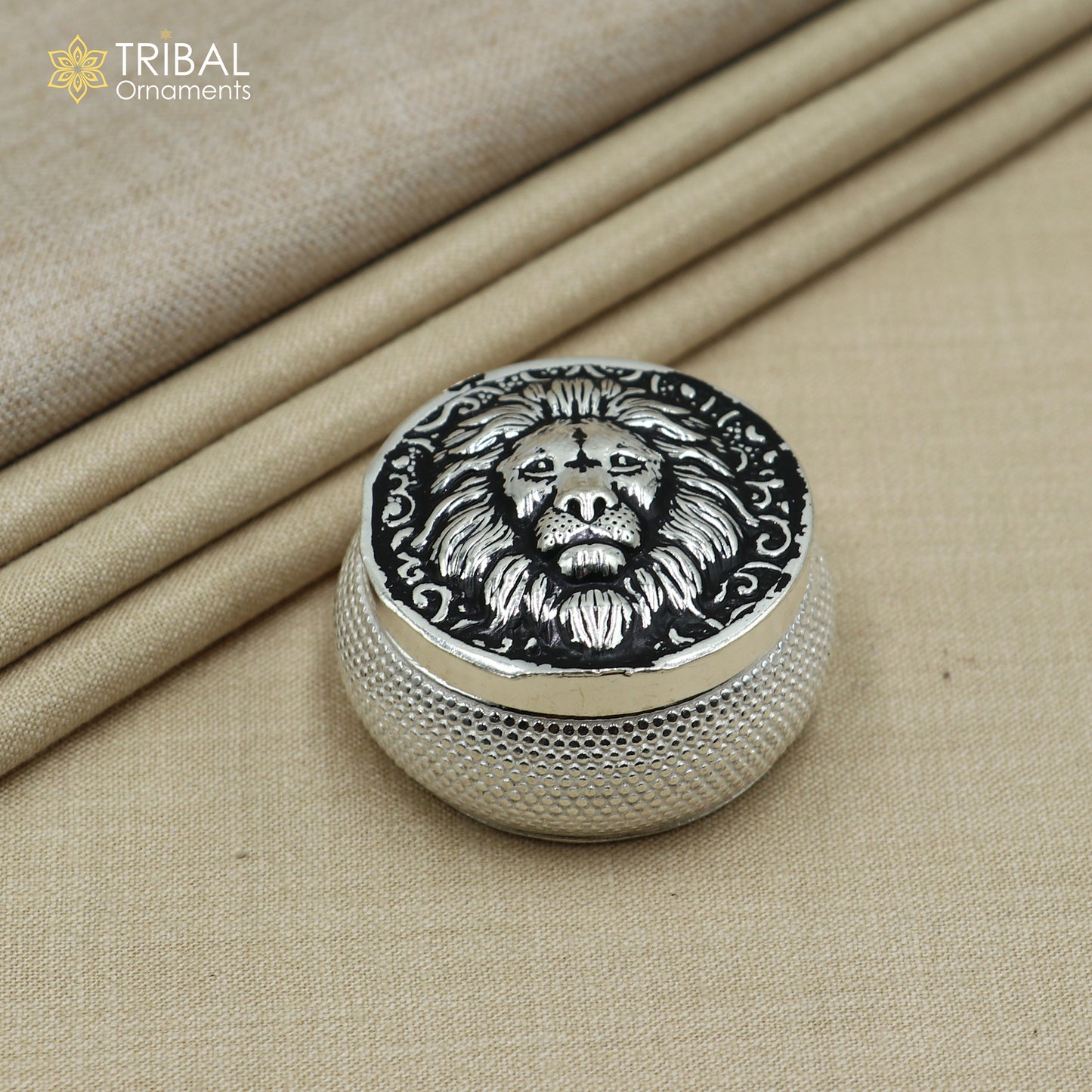 925 sterling silver lion face design trinket,casket, Sindoor box brides jewelry stb880