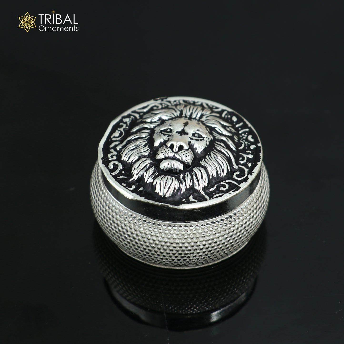 925 sterling silver lion face design trinket,casket, Sindoor box brides jewelry stb879