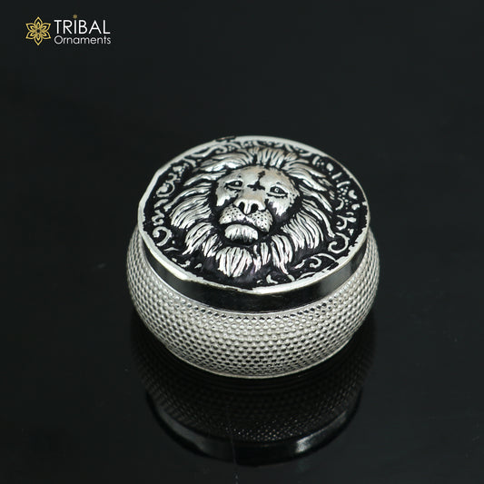 925 sterling silver lion face design trinket,casket, Sindoor box brides jewelry stb879